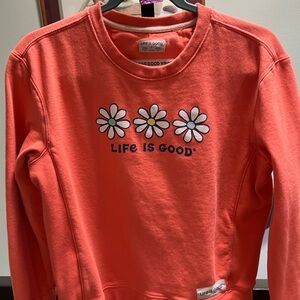 Life Is Good Coral Sweatshirt with Daisy Graphics #218